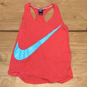 Nike red racer back tank top with blue swish size medium